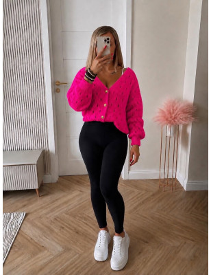 SWETER AŻURKOWY Z GUZICZKAMI FUKSJA