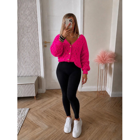 SWETER AŻURKOWY Z GUZICZKAMI FUKSJA