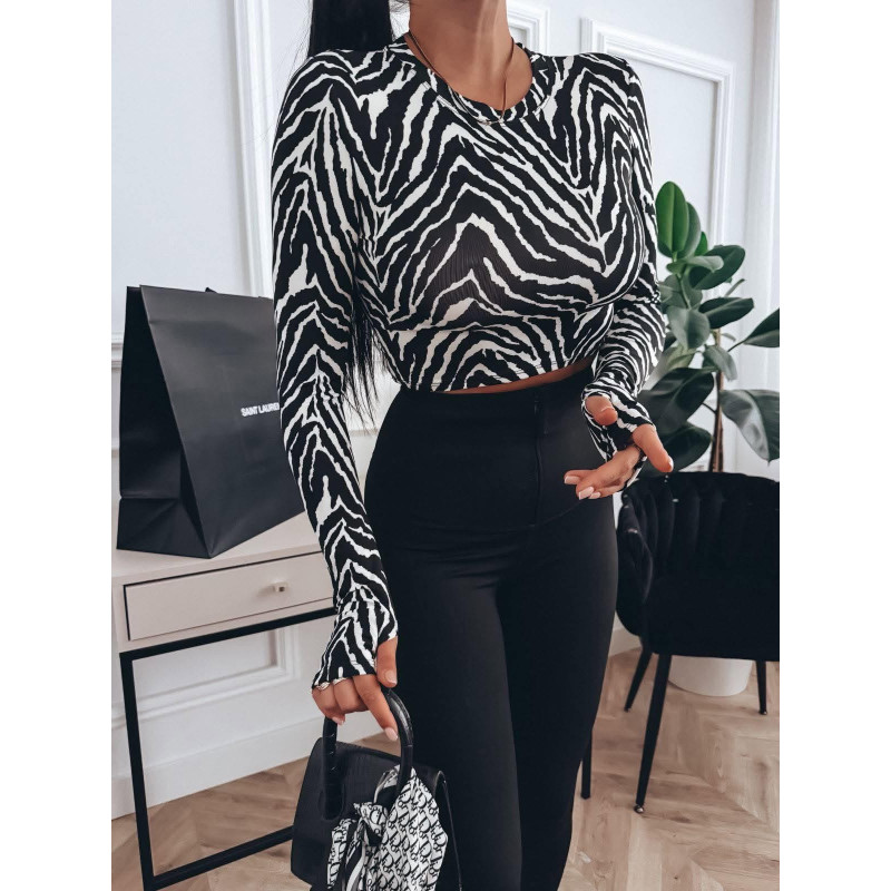 BLUZKA Z WISKOZY I WYCIĘCIEM NA PALEC ZEBRA
