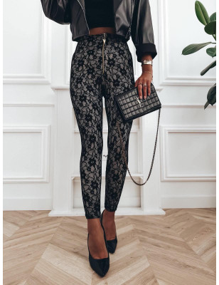 LEGGINSY KORONKOWE PUSH UP Z ZAMKIEM CZARNE