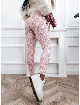 LEGGINSY KORONKOWE PUSH UP Z ZAMKIEM RÓŻOWE